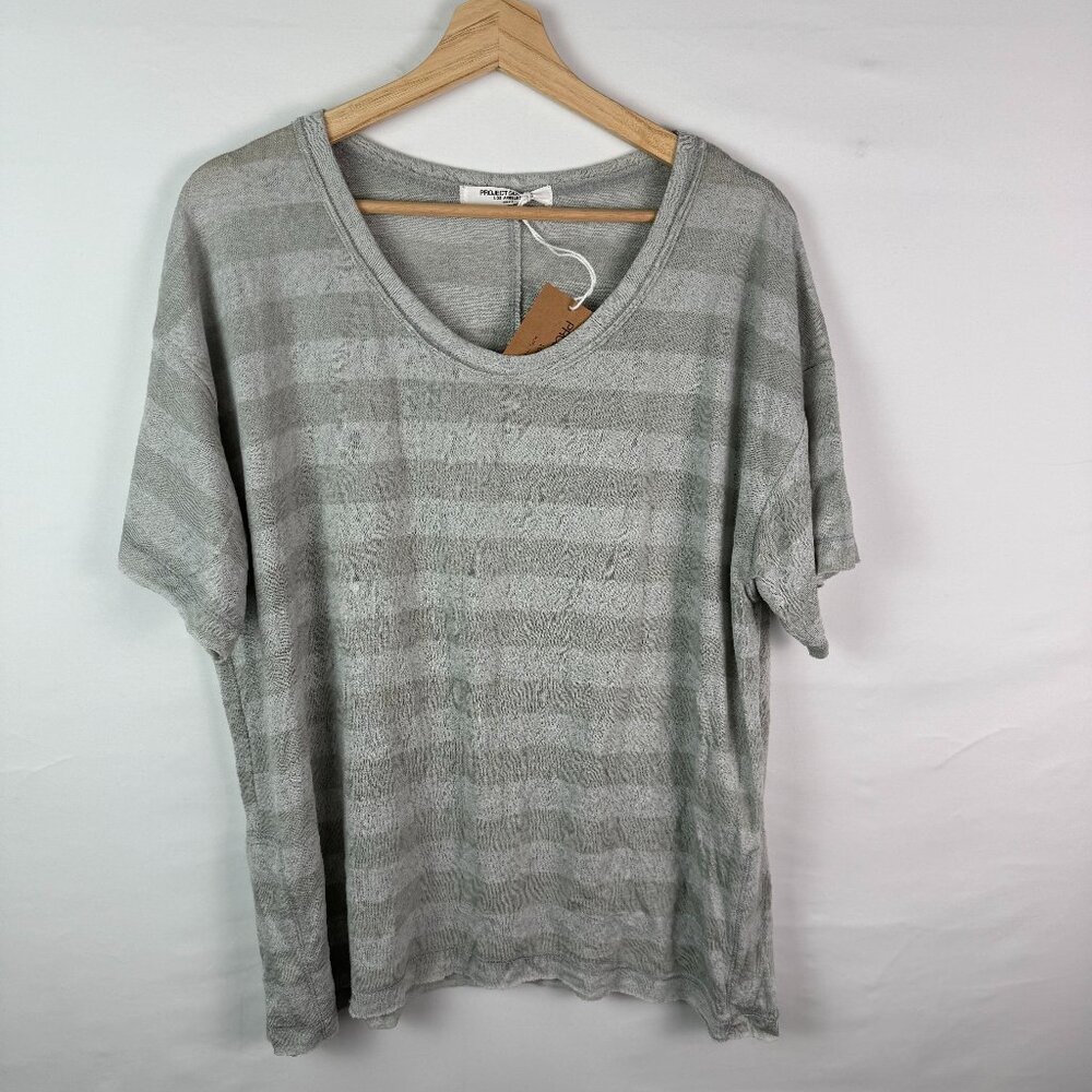 Project Social T Stripes Oversized Relaxed Short Sleeve Top Tee Shirt Gray S